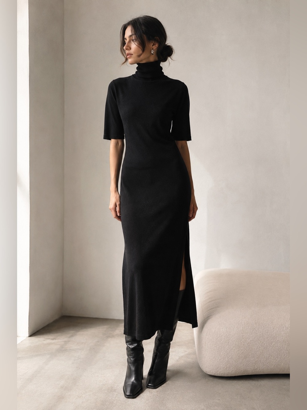 InWear IdaIW Black Turtleneck Maxi Dress Size M